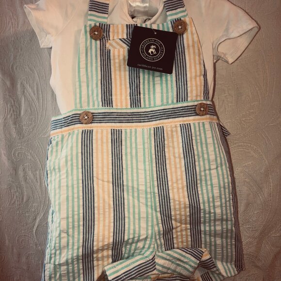 Caribbean Joe 6-9 Mo Baby set with hat and booties stripes - Picture 1 of 8